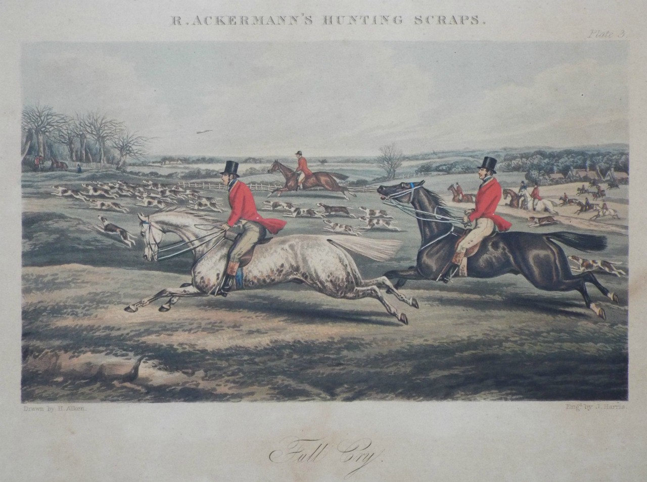 Aquatint - R. Ackermann's Hunting Scraps. Full Cry. - Harris