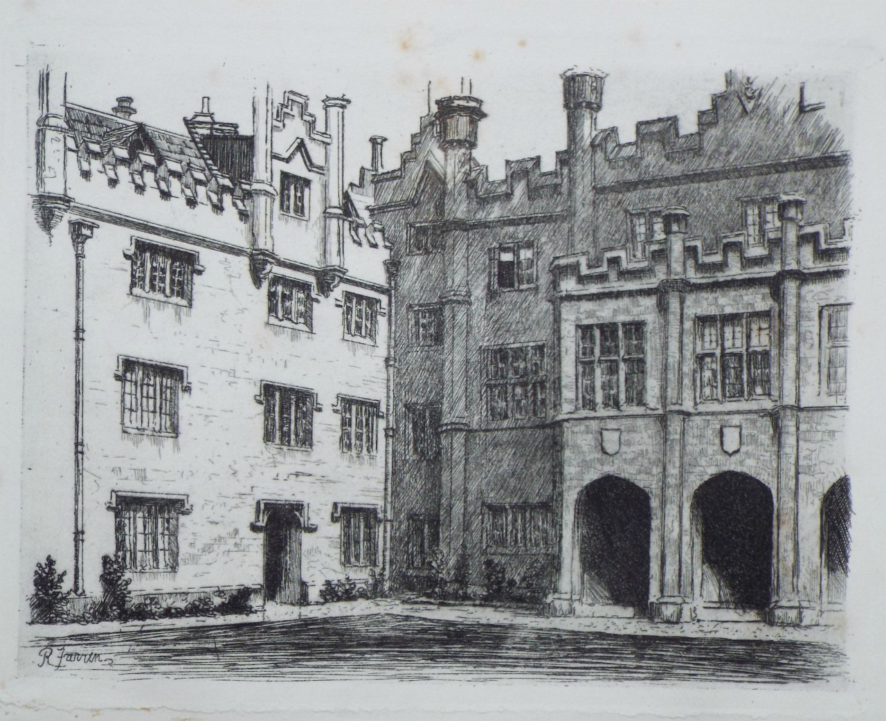 Etching - Sidney Sussex College, First Court - Farren