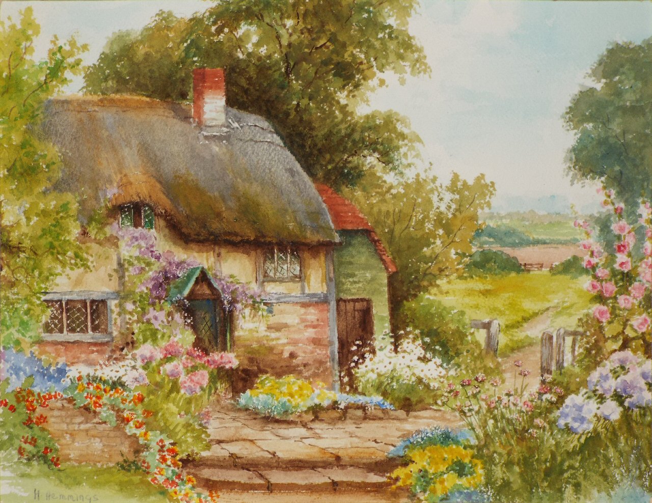 Watercolour - (Half timbered thatched cottage)