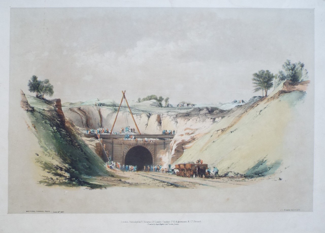 Lithograph - Watford Tunnel Face - Bourne