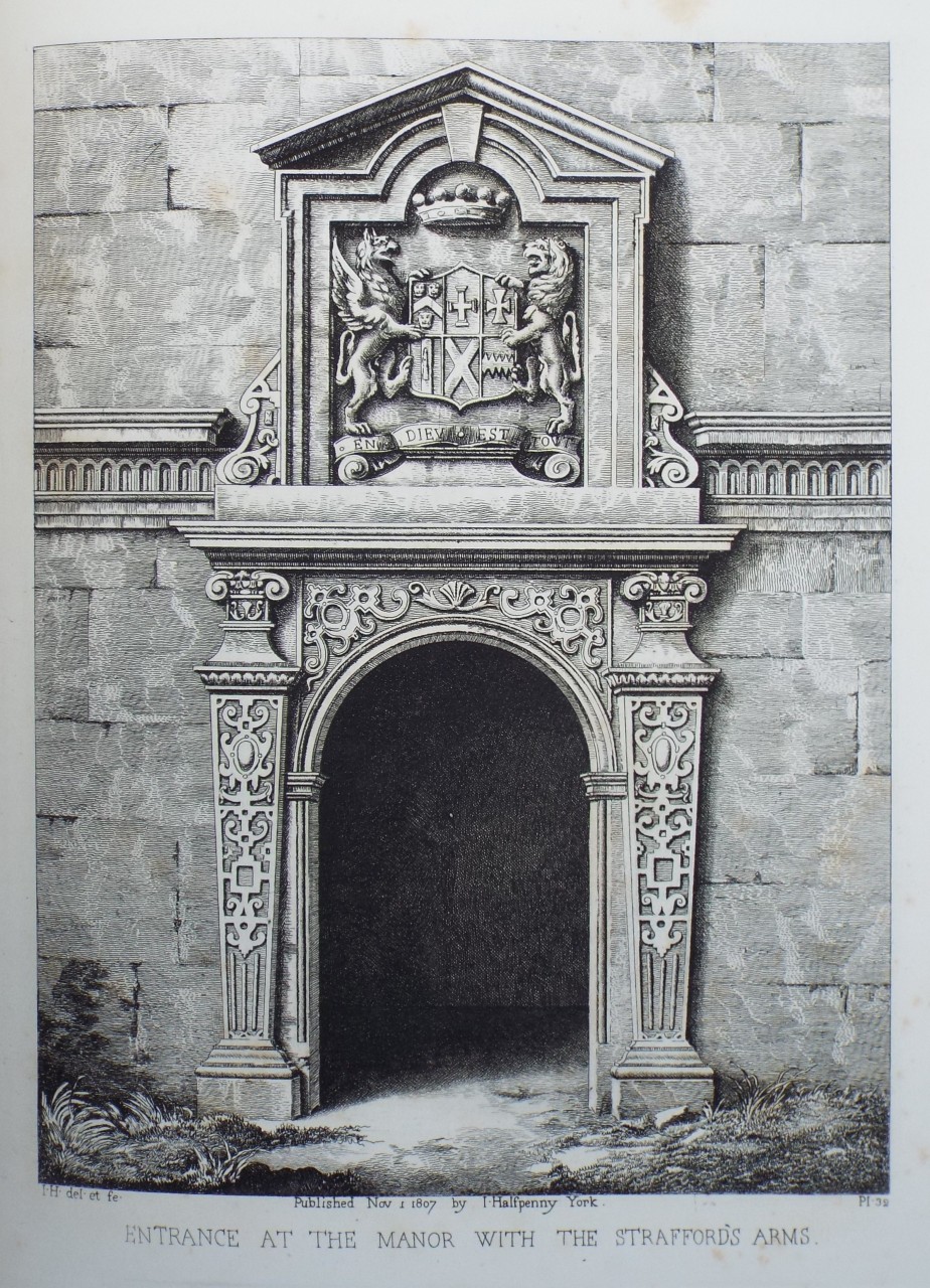 Etching - Entrance at the Manor with the Stafford's Arms. - Halfpenny