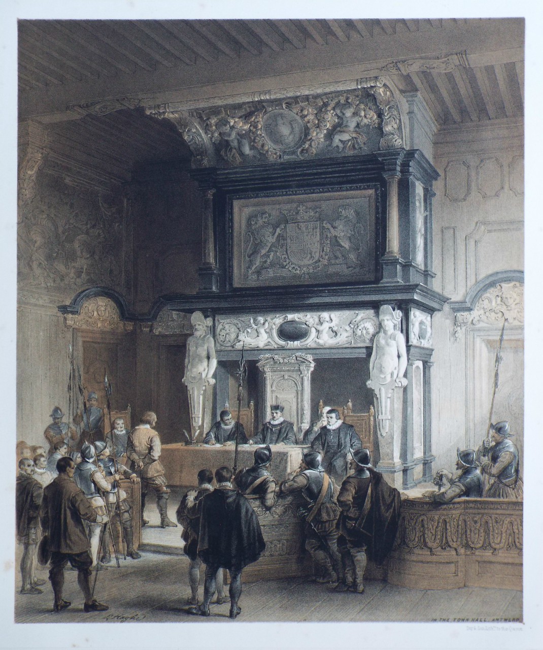 Lithograph - In the Town Hall - Antwerp - Haghe