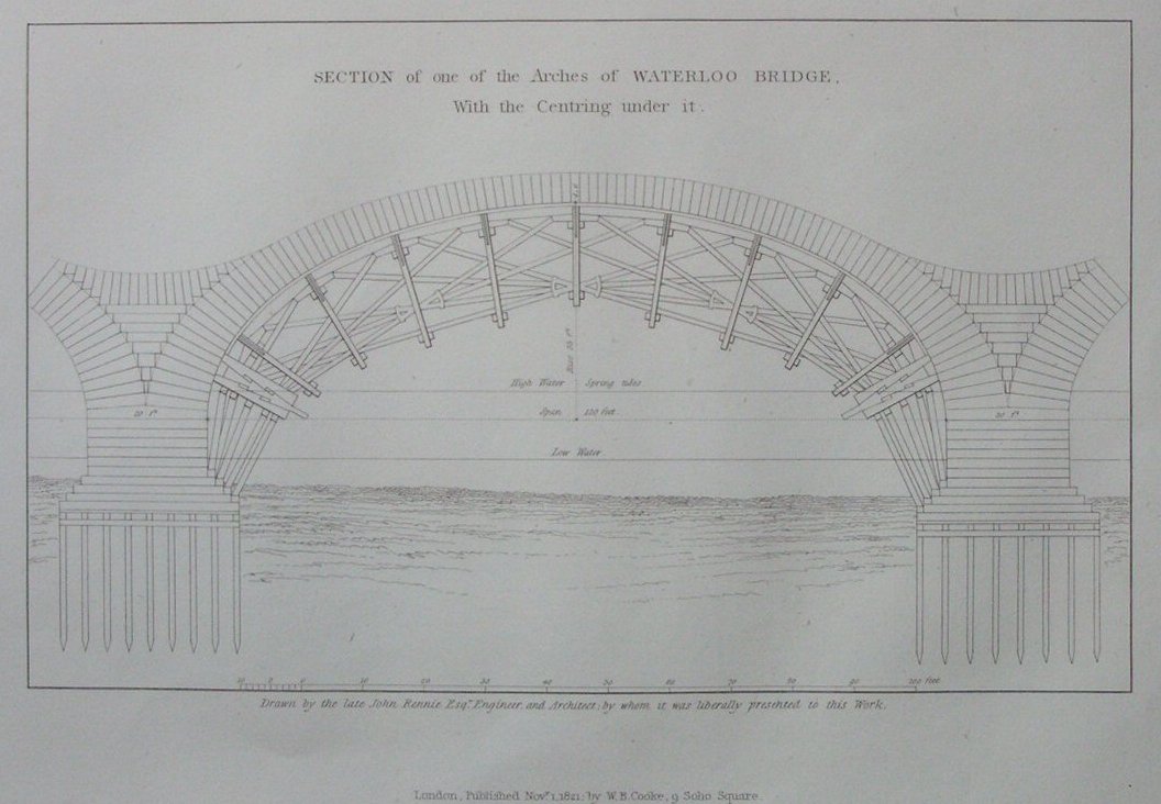 Print - Section of one of the Arches of Waterloo Bridge, With the centring under it