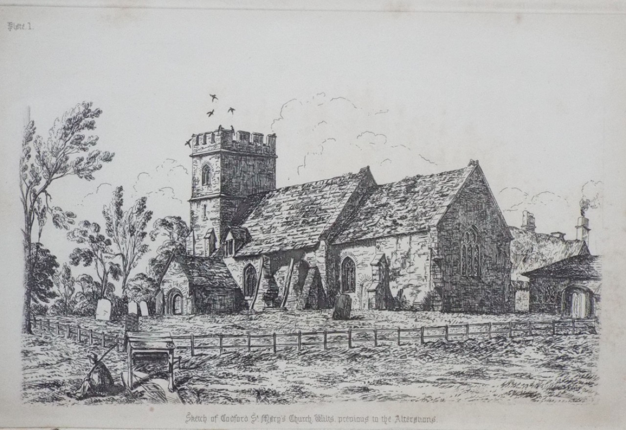 Etching - Sketch of Codford St. Mary's Church, Wilts, previous to the Alterations.