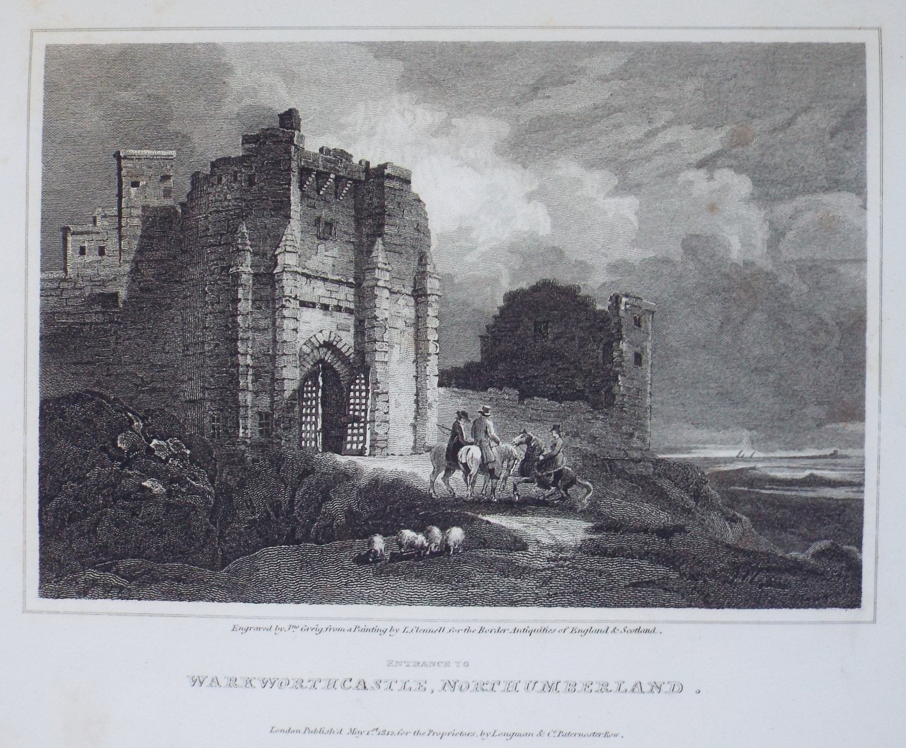 Print - Entrance to Warkworth Castle, Northumberland. - Greig