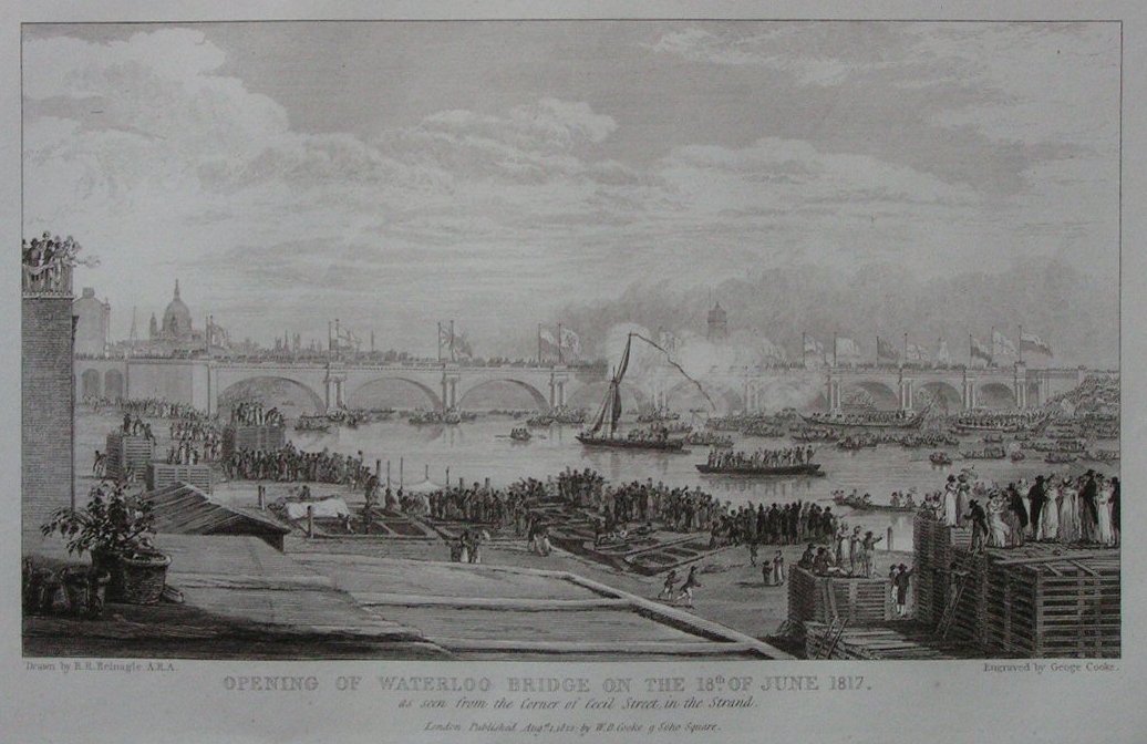 Print - Opening of Waterloo Bridge on the 18th of June 1817. - Cooke
