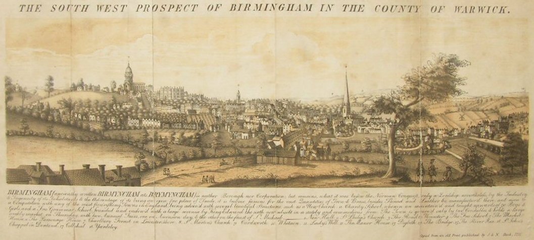 Lithograph - The South West Prospect of Birmingham