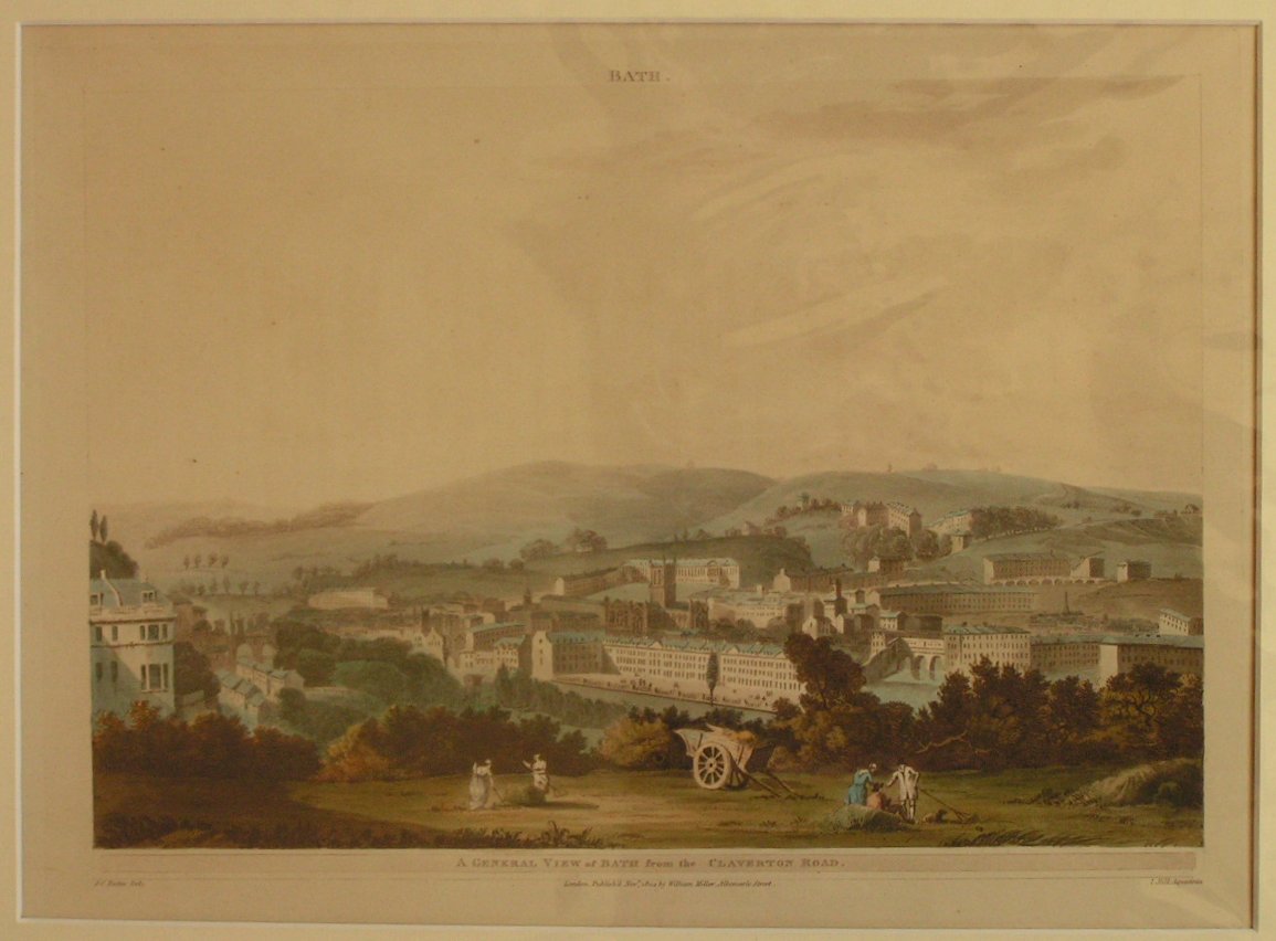 Aquatint - Bath. A General View of Bath from the Claverton Road - Hill