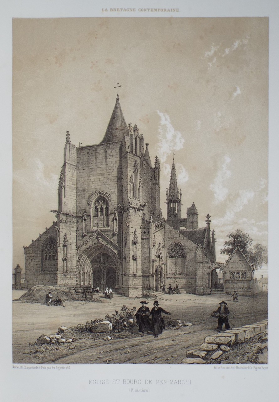 Lithograph - Eglise et Bourg de Pen-Marc'h. (Finistere) - 