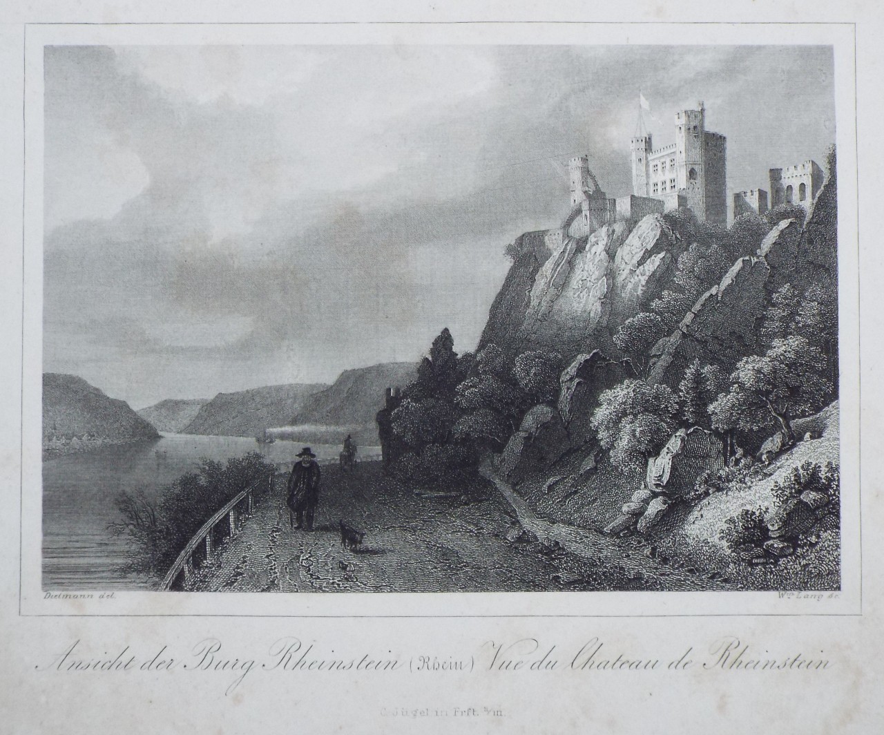 Print - Ansicht der Burg Rheinstein (Rhein) Vue du Chateau de Rheinstein - Lang
