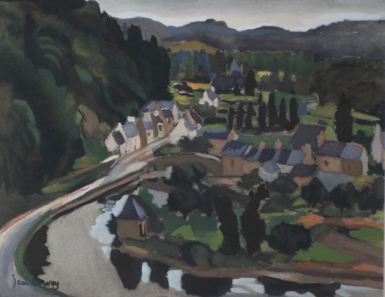 Pochoir Gouache - Le Village de Lehon