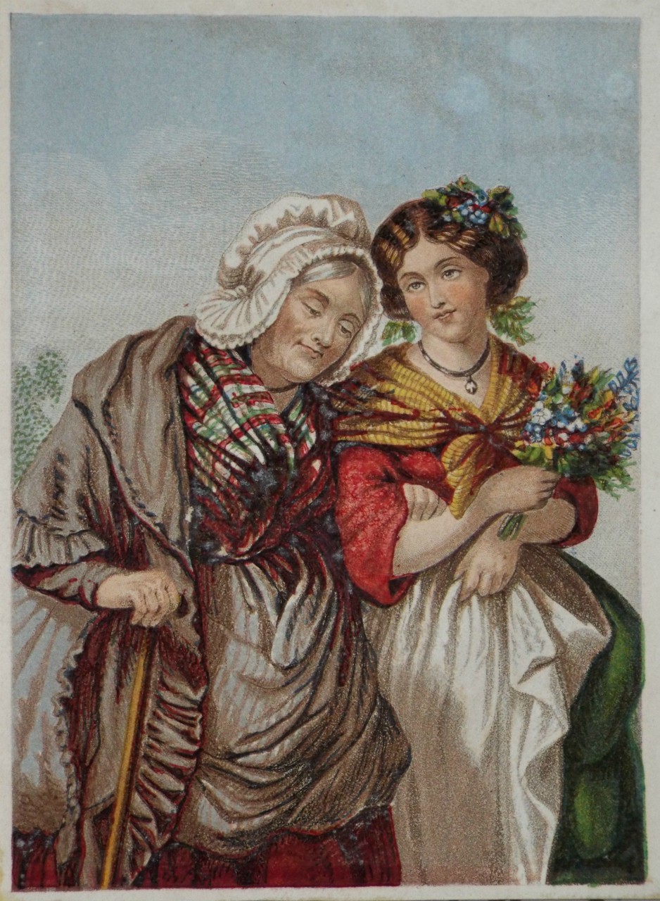 Baxter - An Old Woman with a Young Woman carrying a Bouquet