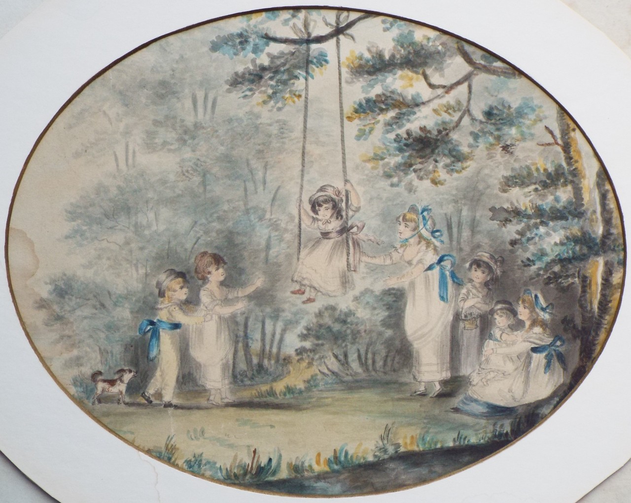 Watercolour - Children playing with a swing