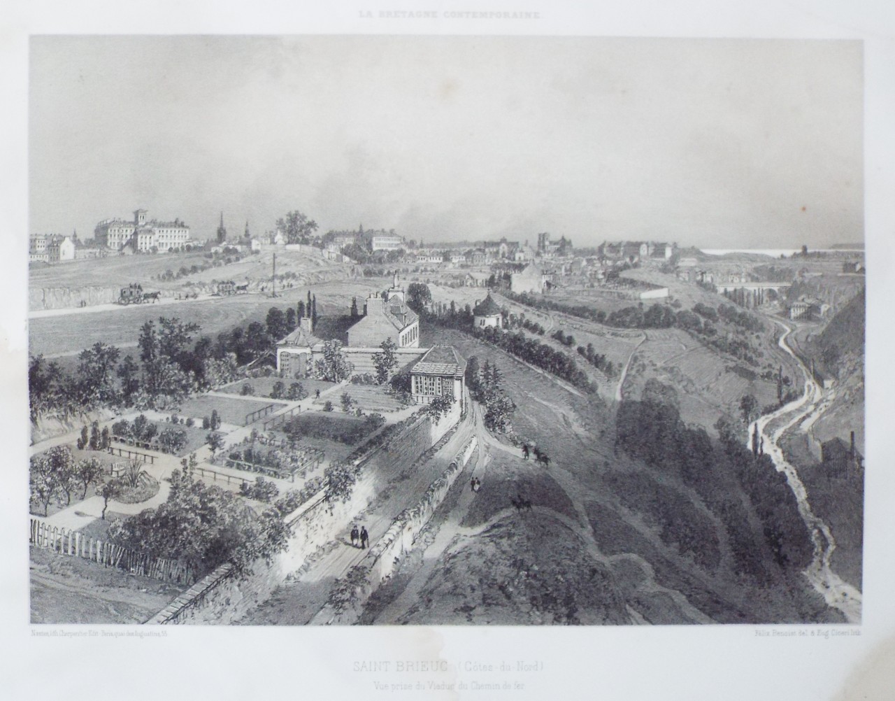 Lithograph - Saint-Brieuc. (Cotes-du-Nord) Vue prise de Viaduc du Chemin de fer. - Ciceri