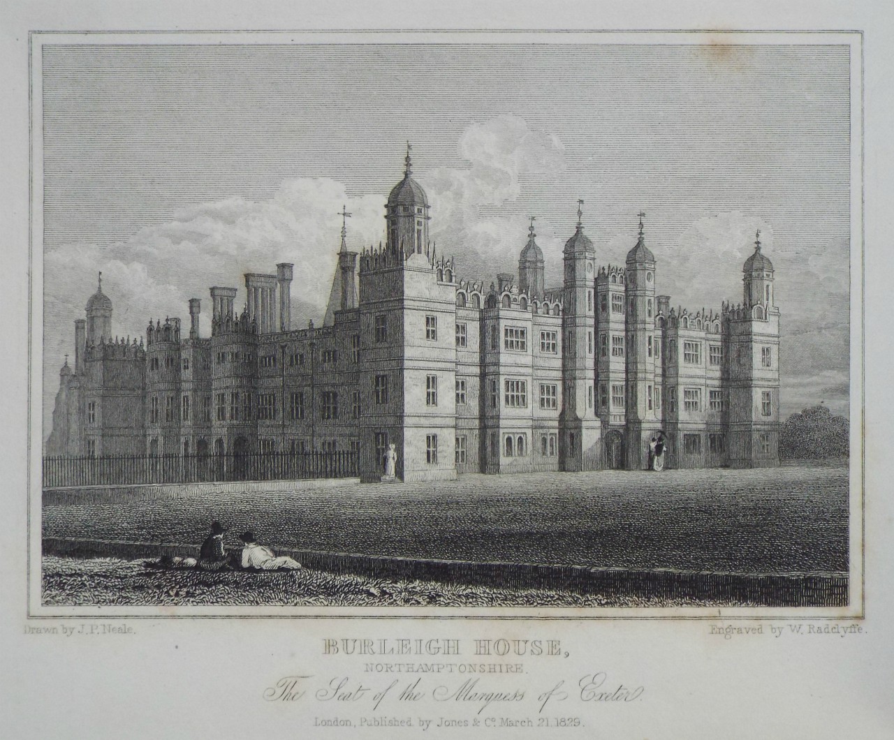 Print - Burleigh House, Northamptonshire. The Seat of the Marquess of Exeter. - Radclyffe