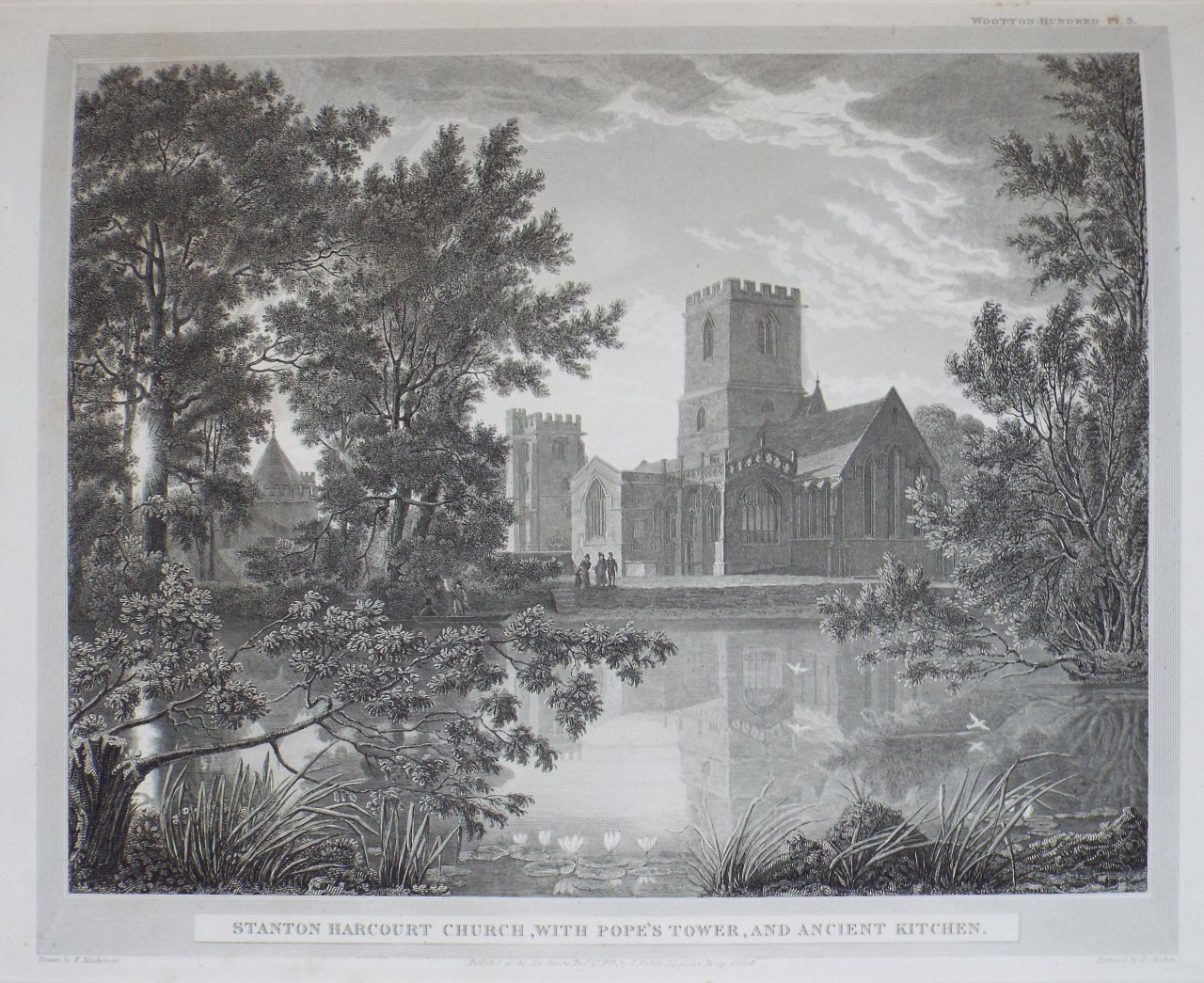 Print - Stanton Harcourt Church, with Pope's Tower, and Ancient Kitchin. - Skelton