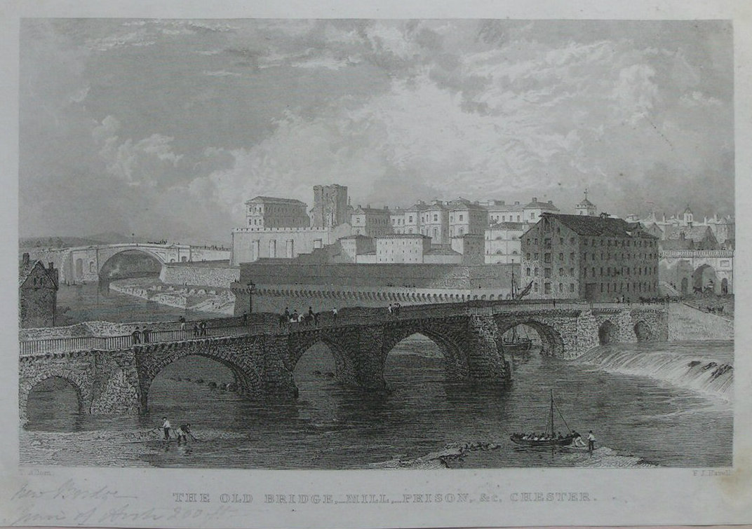 Print - The Old Bridge, -Mill, -Prison, &c Chester. - Havell