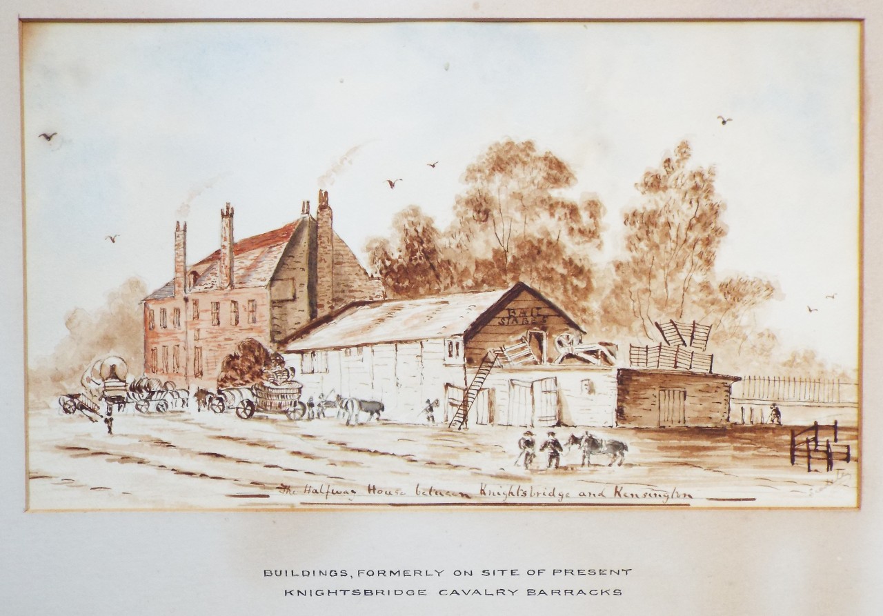 Ink and watercolour - The Halfway House between Knightsbridge and Kensington