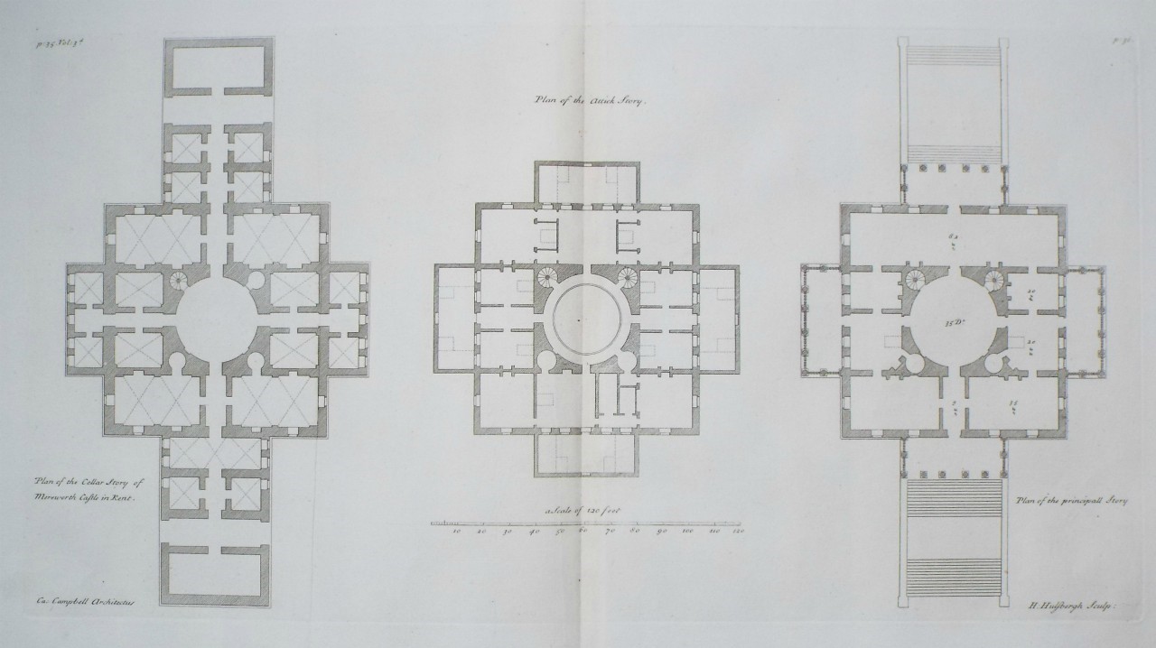 Print - Plan of the Cellar, Attick & principall story of Mereworth Castle in Kent. - Hulsbergh