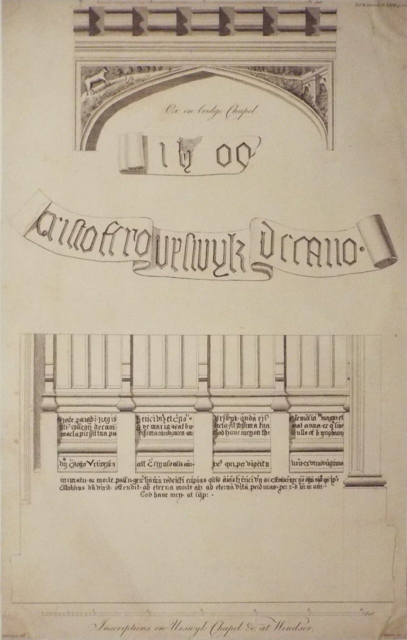 Print - Ox en bridge Chapel. Inscriptions on Urswyk Chapel &c. at Windsor. - Basire