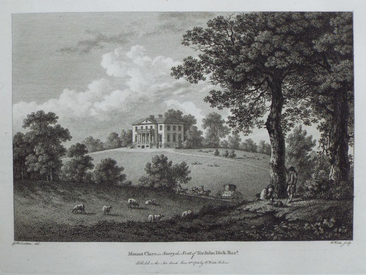 Print - Mount Clare in Surry, the Seat of Sir John Dick Bart. - Watts