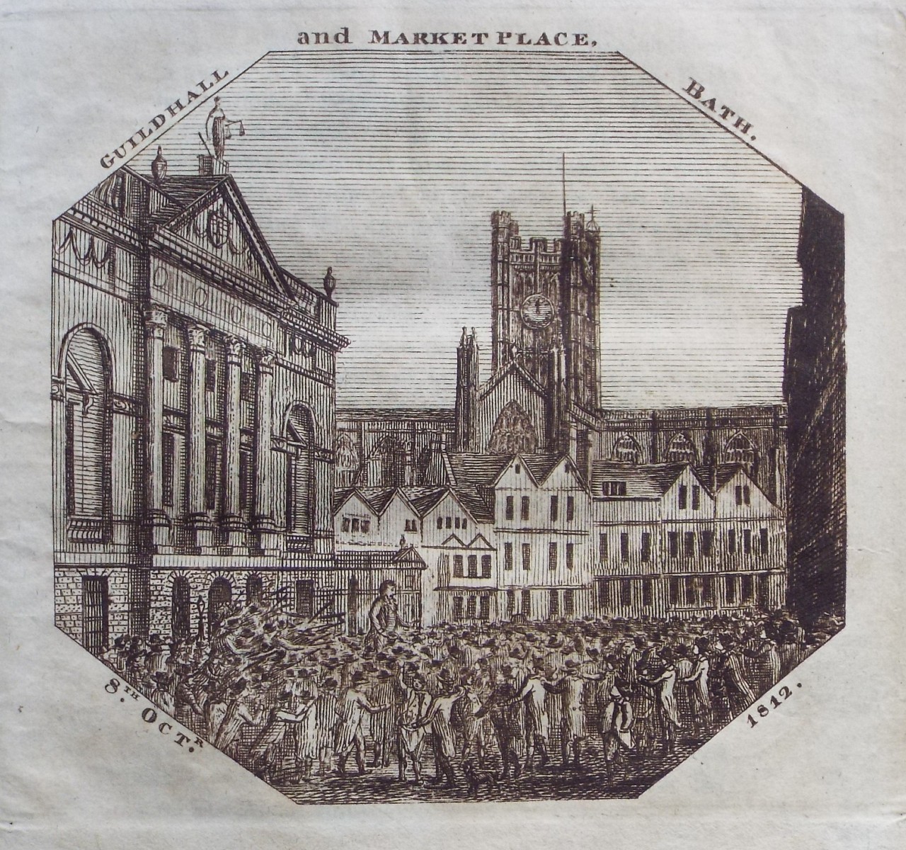 Print - Guildhall and Market Place, Bath. 8th. Octr. 1812. - Hibbert
