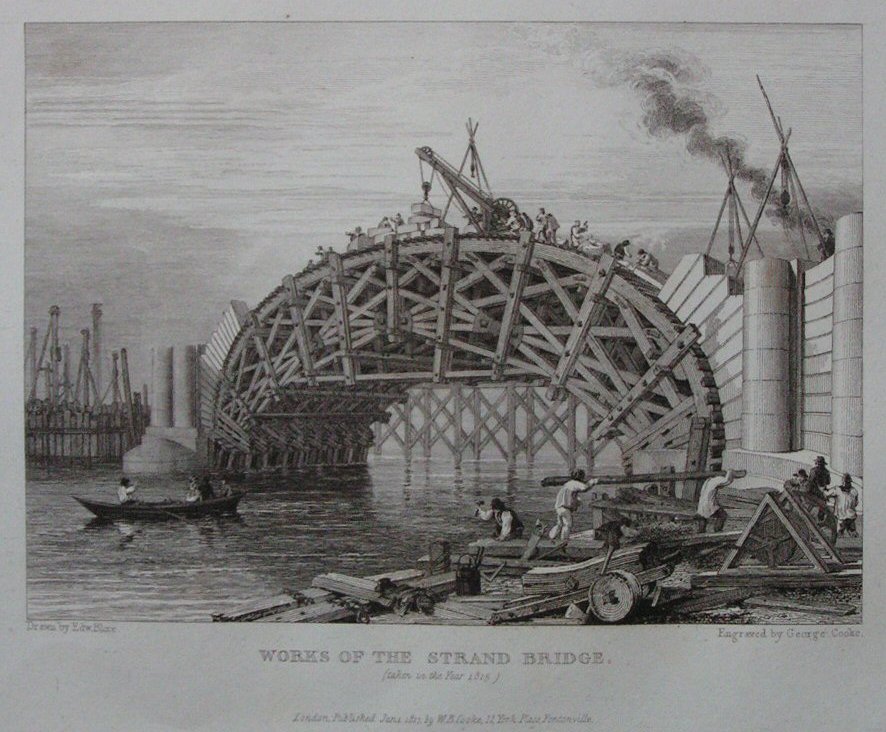 Print - Works on the Strand Bridge (taken in the year 1815) - Cooke
