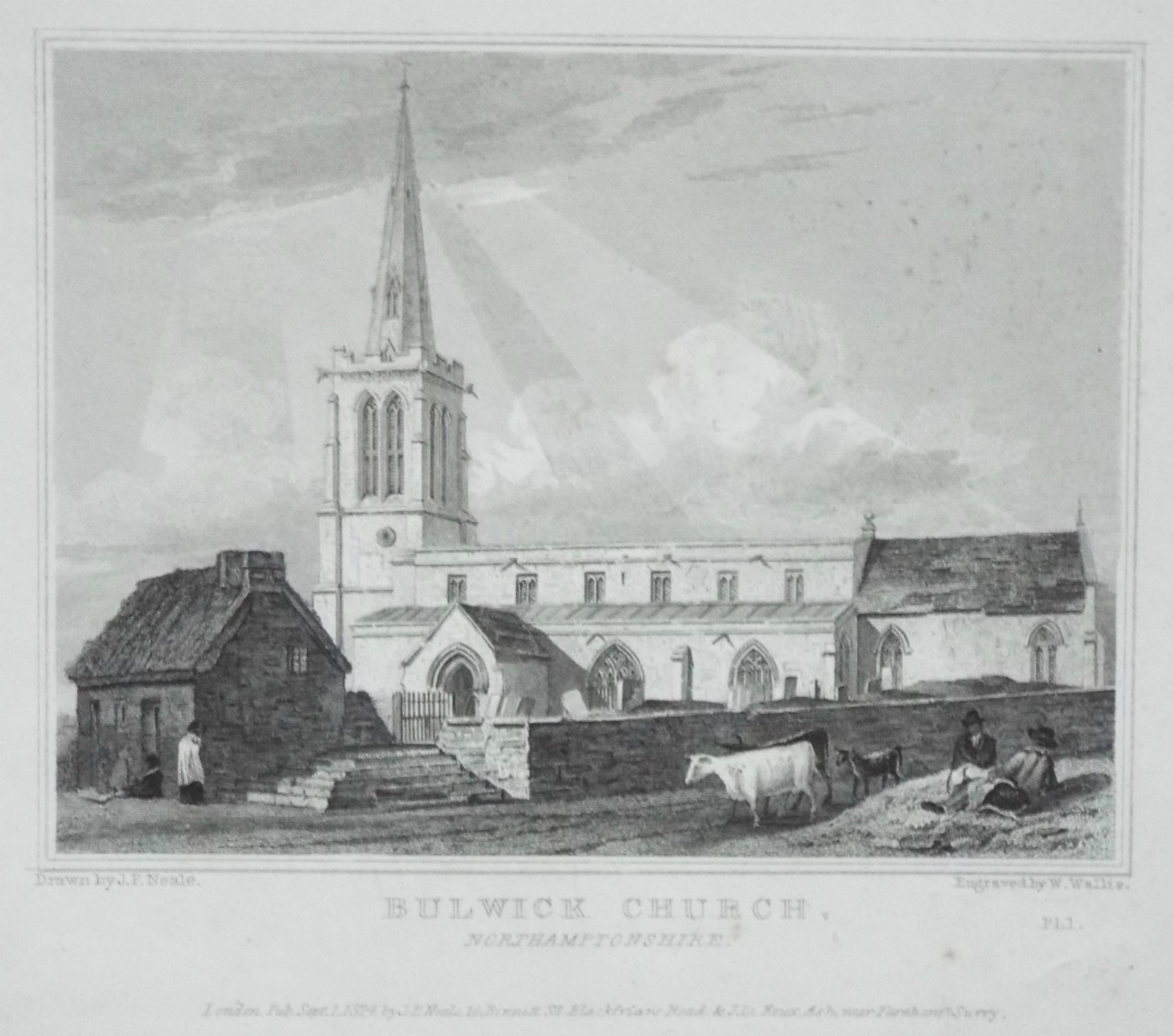 Print - Bulwick Church, Northamptonshire. - Wallis
