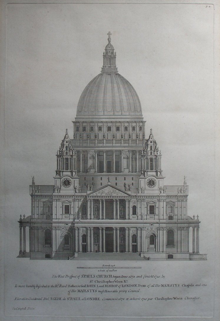 Print - The West Prospect of St Paul's Church begun anno 1672 and finished 1710, by Sir Christopher Wren Kt. - Hulsbergh