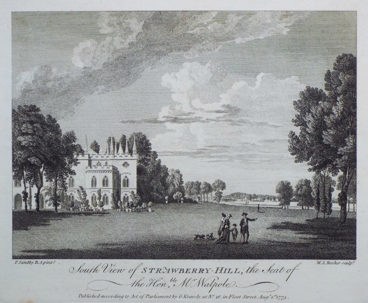 Print - South View of Strawberry-Hill, the Seat of the Honble Mr. Walpole. - Rooker