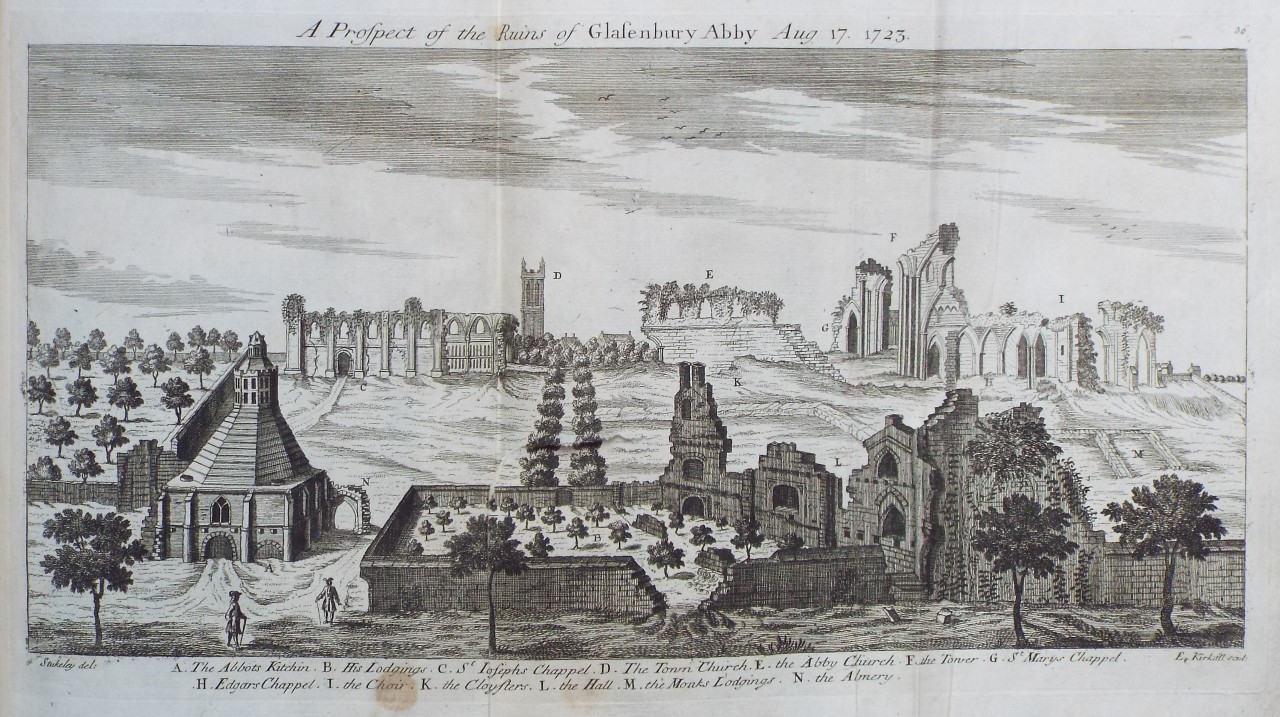 Print - A Prospect of the Ruins of Glasenbury Abby Aug. 17. 1723. - Kirkall