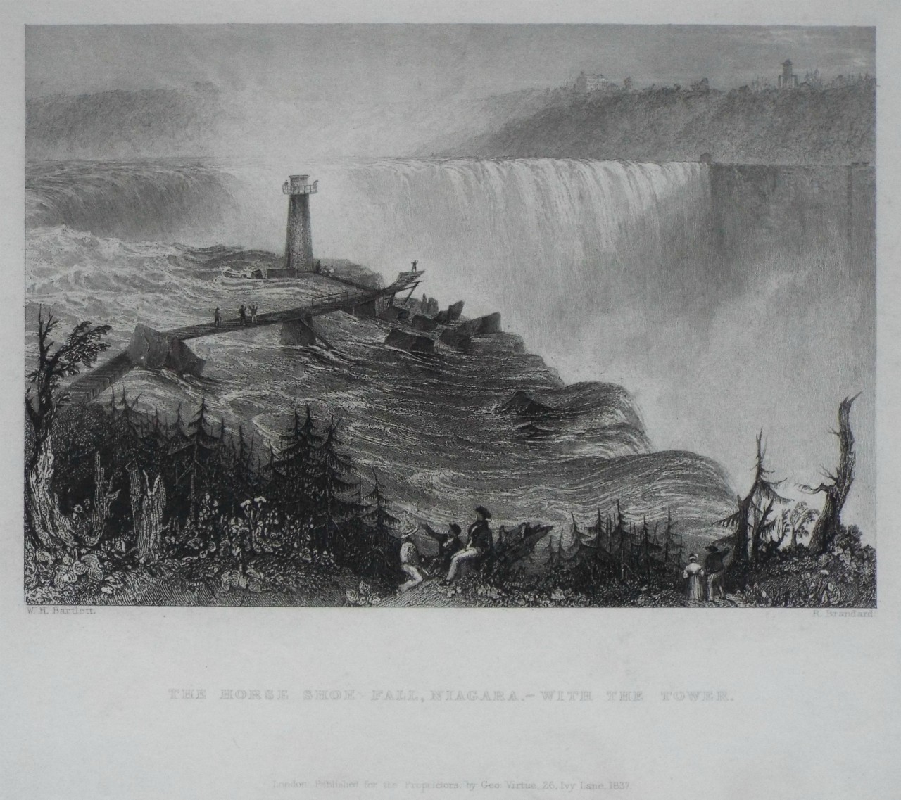 Print - The Horse Shoe Fall, Niagara. - with the Tower. - Brandard