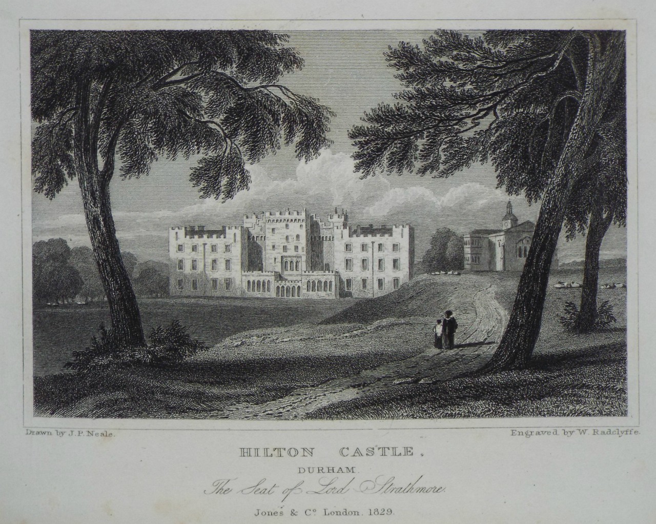 Print - Hilton Castle, Durham. The Seat of Lord Strathmore. - Radclyffe