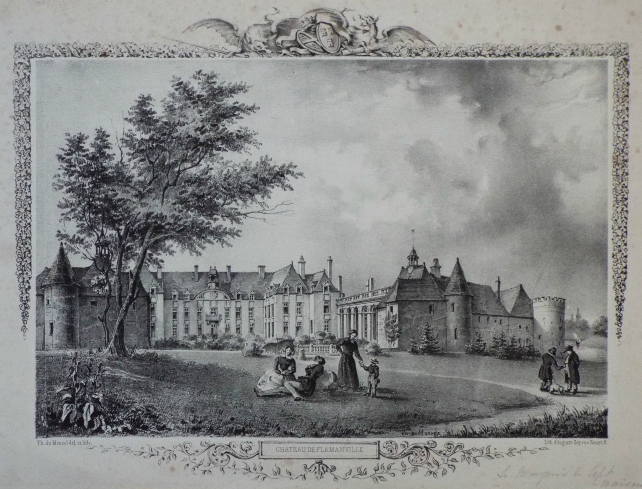 Lithograph - Chateau de Flamanville. - Auguste