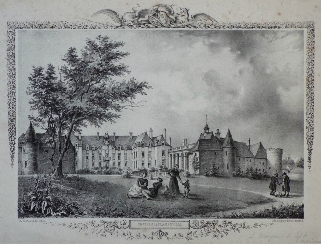 Lithograph - Chateau de Flamanville. - Du