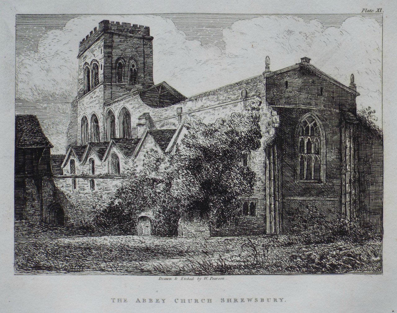 Etching - The Abbey Church Shrewsbury. - Pearson