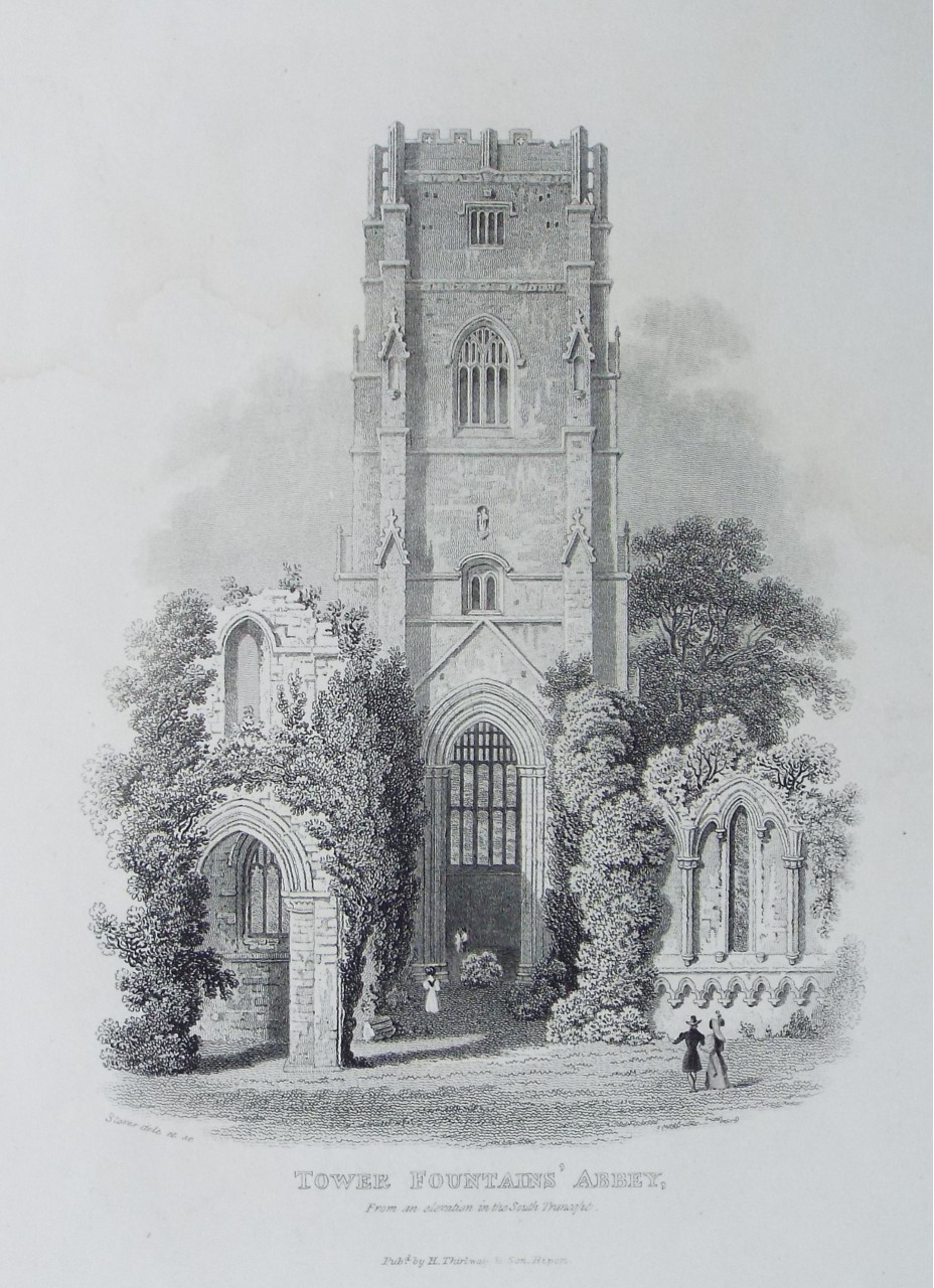 Print - Tower Fountains' Abbey, from an elevation in the South Transept. - 