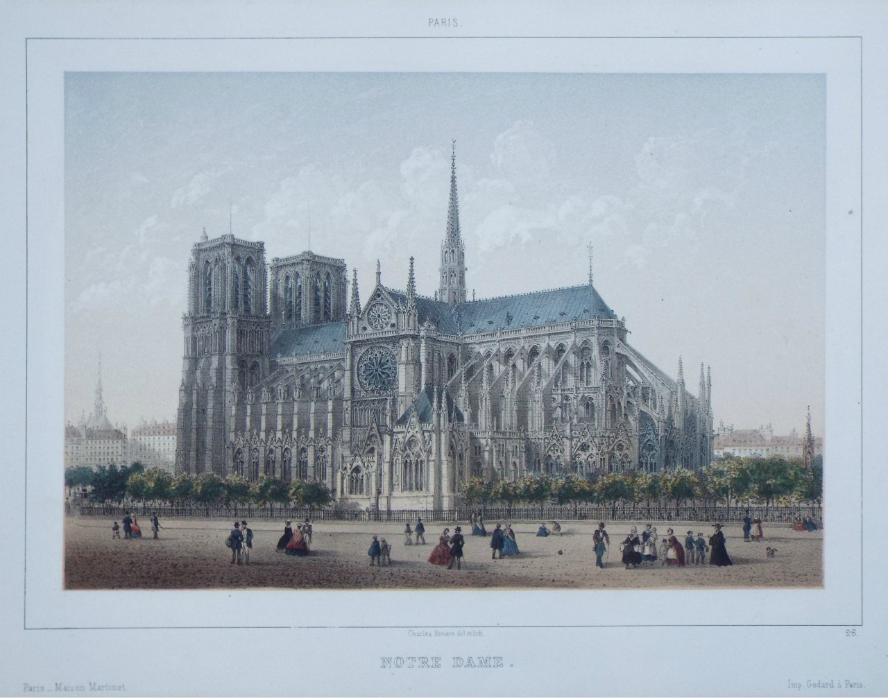 Lithograph - Paris. Notre Dame. - Riviere