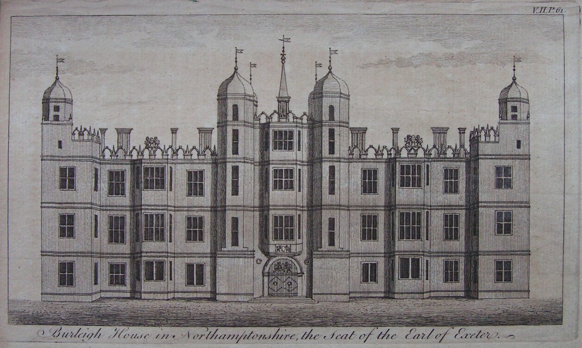 Print - Burleigh House in Northamptonshire, the Seat of the Earl of Exeter.