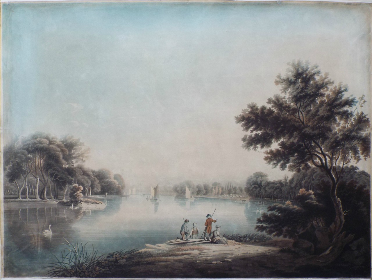 Aquatint - View of Richmond Hill from Twickenham Ferry - Jukes