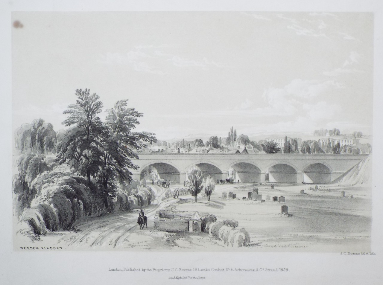 Lithograph - Weedon Viaduct. - Bourne