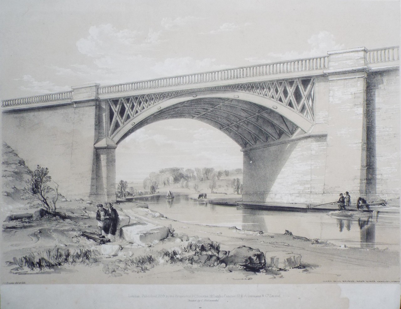 Lithograph - Nash Mill Bridge, near King's Langley, Herts - Bourne
