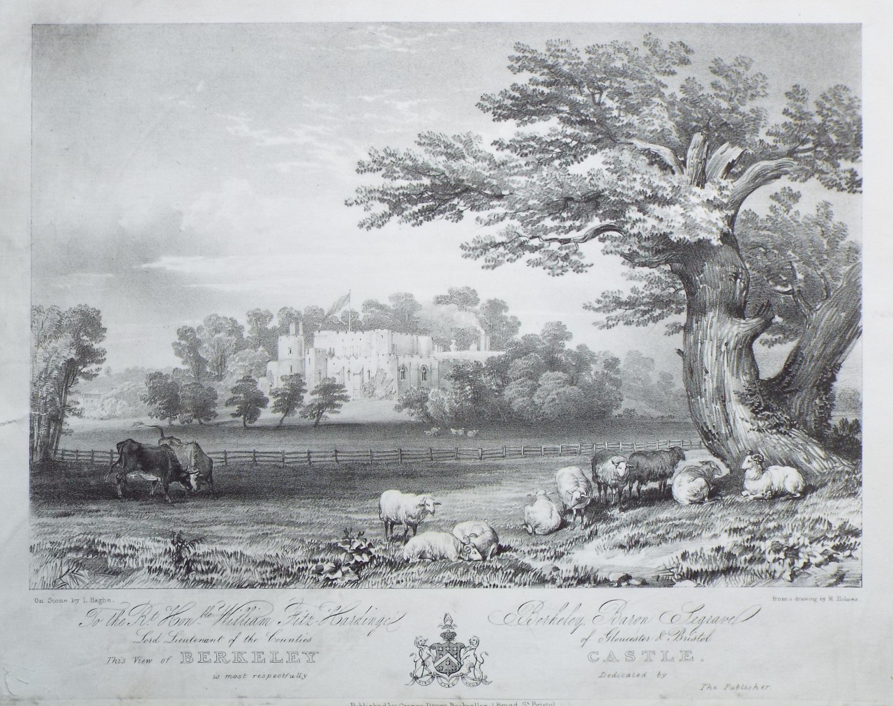 Lithograph - To the Rt. Honble. William Fitz Harding Berkeley Baron Segrave Lord Lieutenant of the Counties of Gloucester & Bristol, This View of Berkeley Castle. is most respectfully Dedicated by The Publisher - Laghe