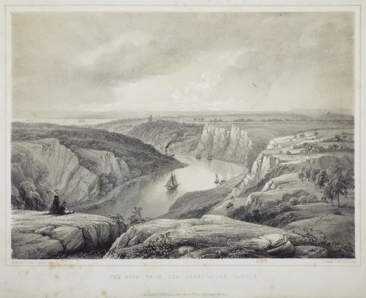 Lithograph - The Avon from the Observatory, Clifton. - Hawkins