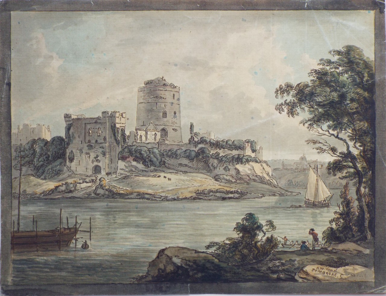 Aquatint - N. W. View of Pembroke Castle - Sandby