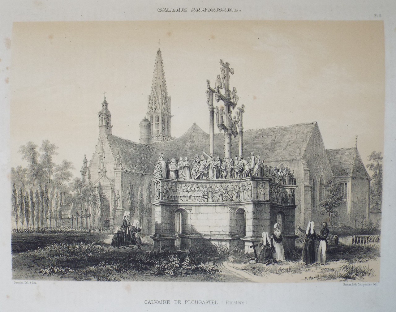 Lithograph - Galerie Armoricaine. Calvaire de Plougastel Daoulas. (Finistere) - Benoist