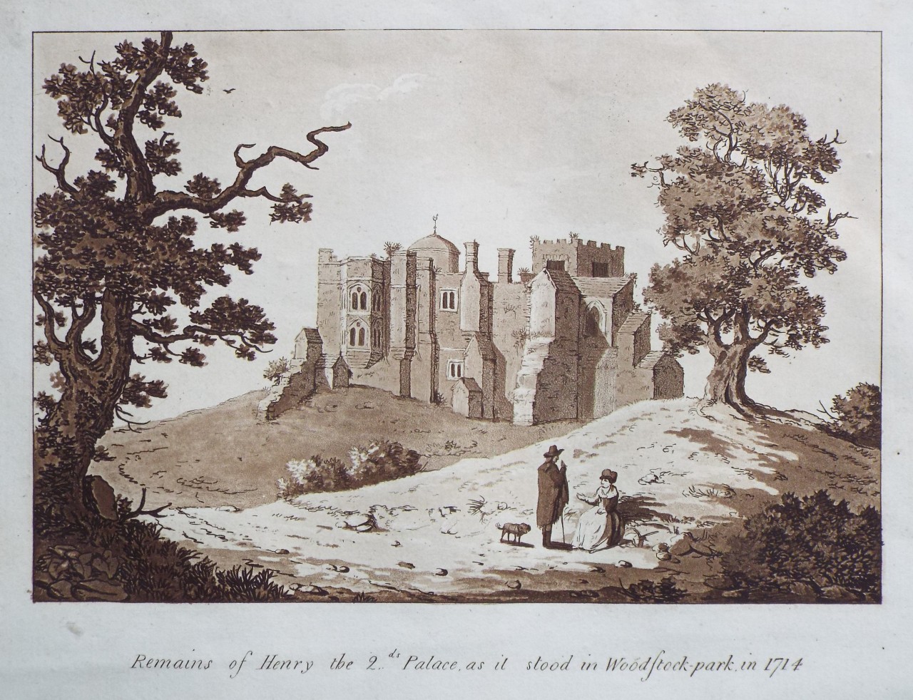 Aquatint - Remains of Henry the 2ds. Palace as it stood in Woodstock-park, in 1714. - Ireland