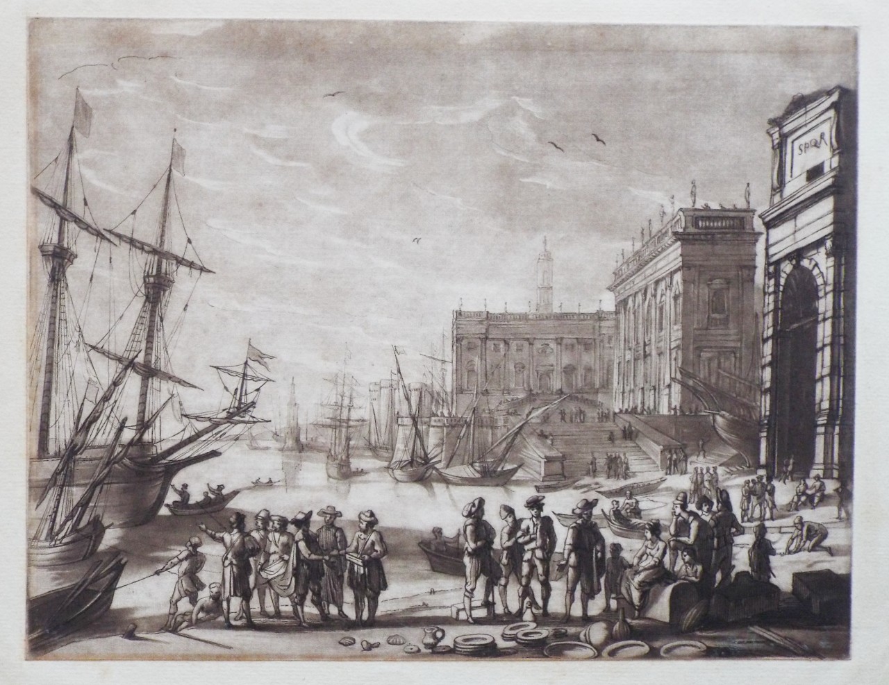 Mezzotint - Seaport with the Campidoglio - Earlom
