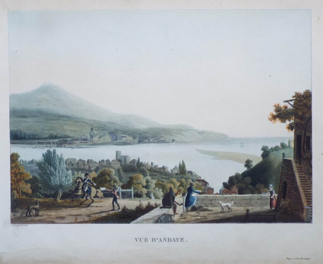 Aquatint - Vue d'Andaye. - Garneray