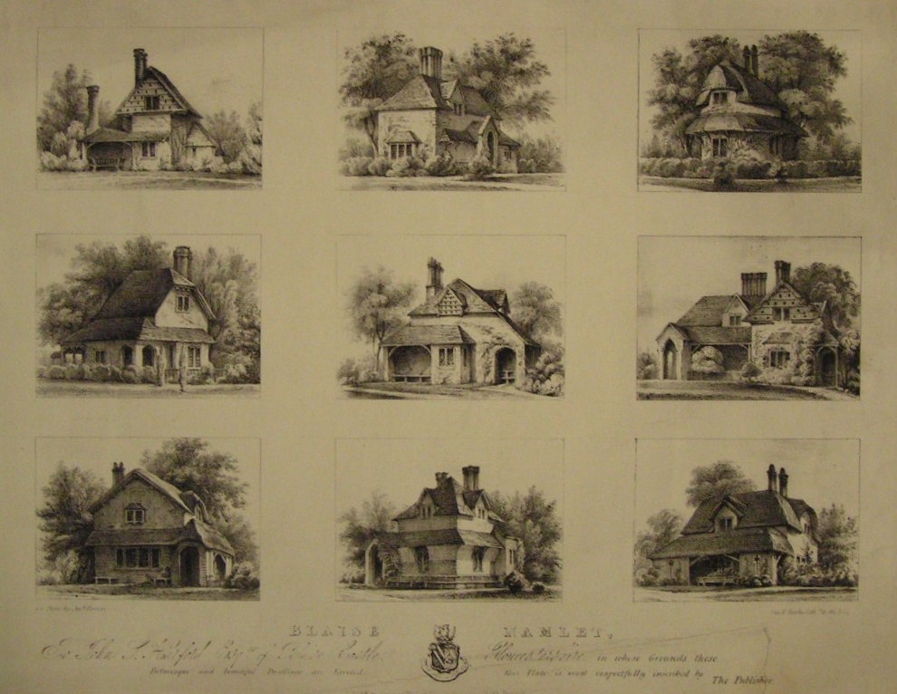 Lithograph - Blaise Hamlet, To John S Harford Esqr of Blaise Castle Gloucestershire, in whose grounds these Picturesque and beautiful Dwellings are Erected, this plate is most respectfully inscribed by The Publisher.